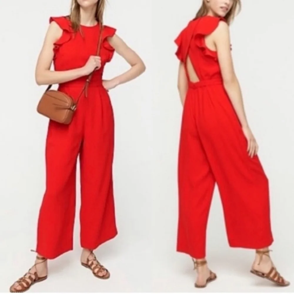 J. Crew Red Ruffle Jumpsuit - Picture 1 of 9